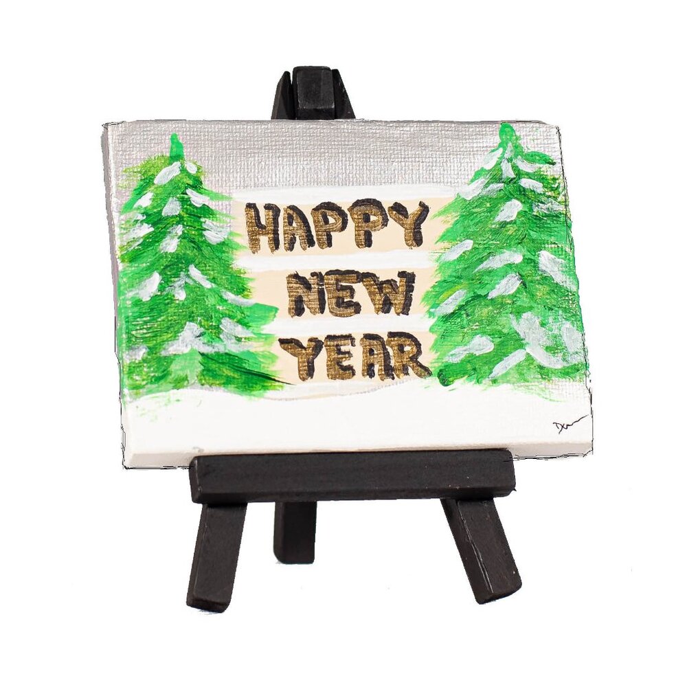 "Woodlands New Years I" Original Table Art Painting w/Easel by Dawn M. Wayand